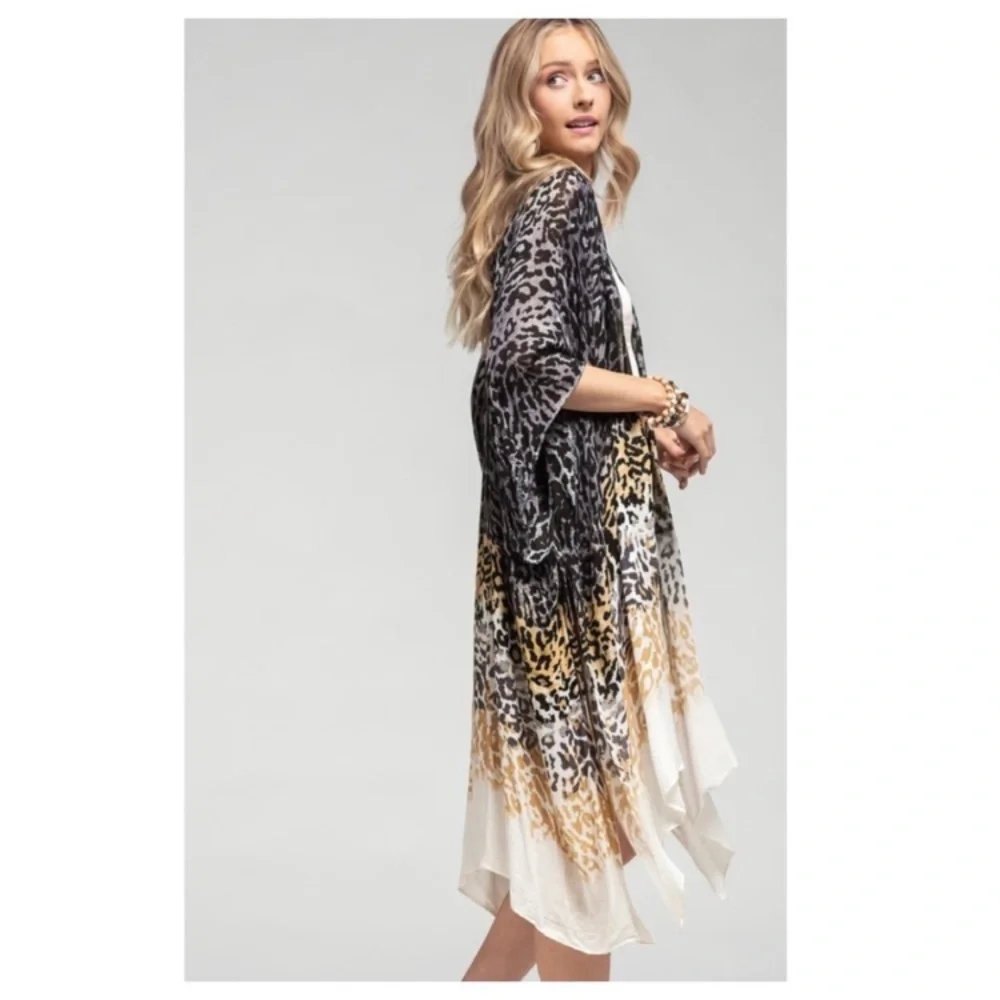 NEW Black Leopard Print Ombré Kimono - Picture 4 of 7